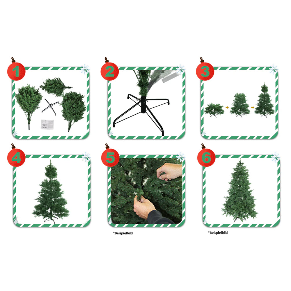 Schritt-für-Schritt-Aufbauanleitung für einen kuenstlichen Weihnachtsbaum mit Ständer. 270 cm