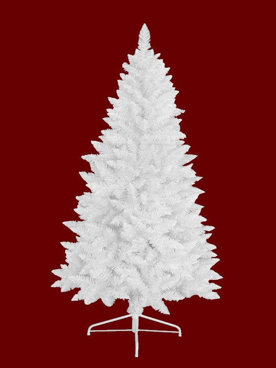 Weißer künstlicher Weihnachtsbaum mit rotem Hintergrund. 210 cm