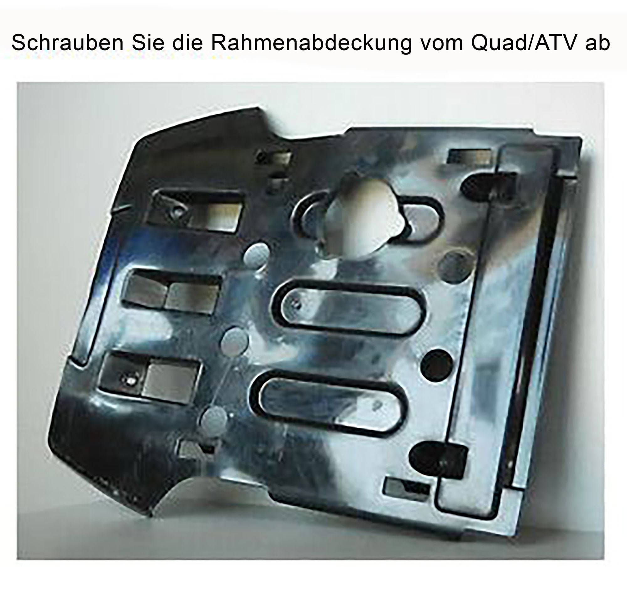 Rahmenabdeckung aus Metall für Quad/ATV mit Aussparungen und Bohrungen.