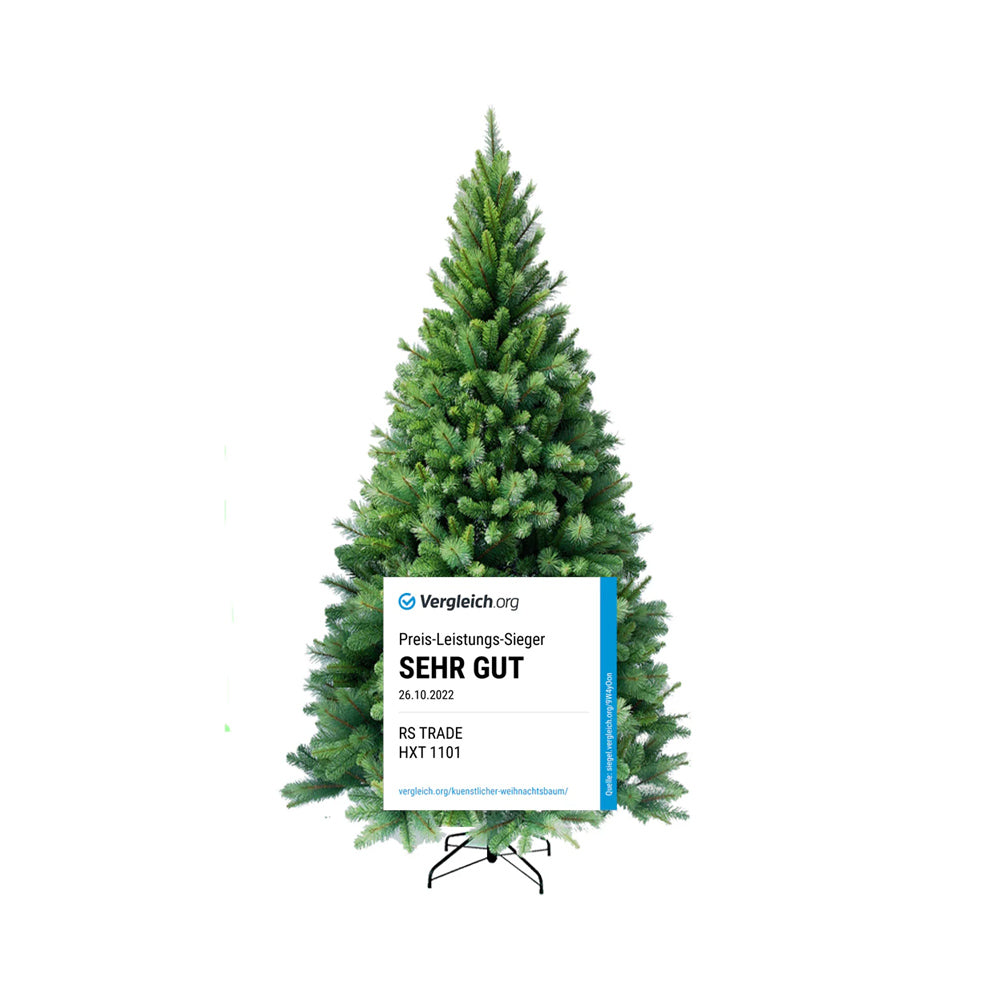 Kuenstlicher Weihnachtsbaum mit dichtem Nadelwerk Auszeichnung Sehr gut im Vordergrund.