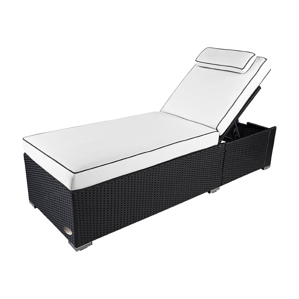 Polyrattan Sonnenliege in schwarz mit heller Auflage und verstellbarer Rückenlehne für Garten und Terrasse