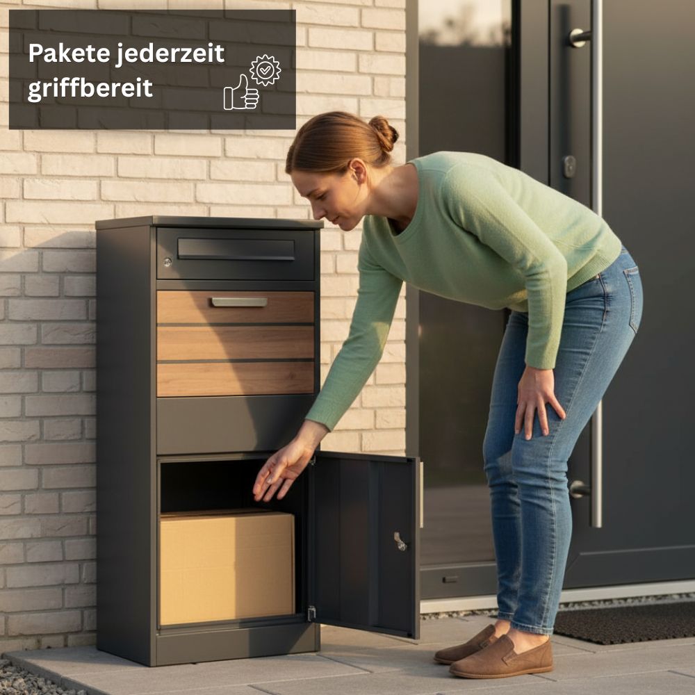 Paketbriefkasten für Briefe & Pakete Anthrazit / Holzoptik