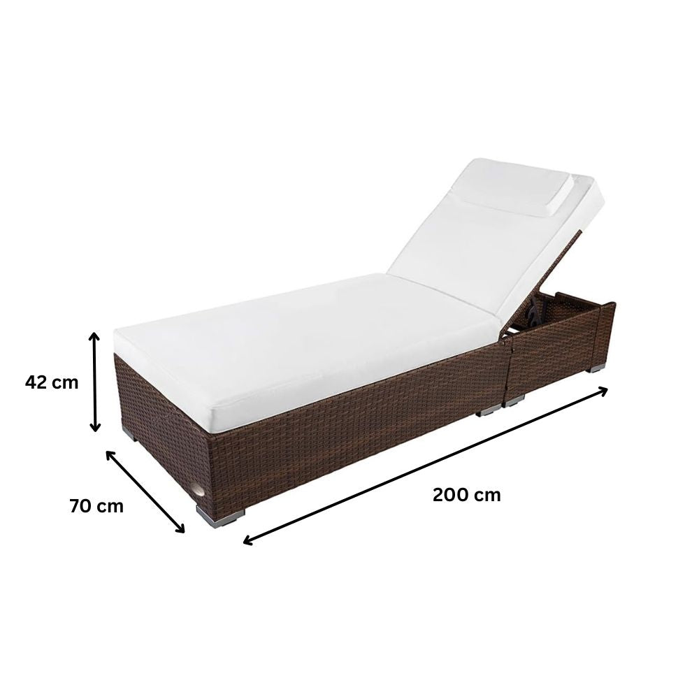 Polyrattan Sonnenliege Palermo in Braun mit Auflage und verstellbarer Rückenlehne, Maße 200 x 70 x 42 cm, stabile Gartenliege für Terrasse und Balkon