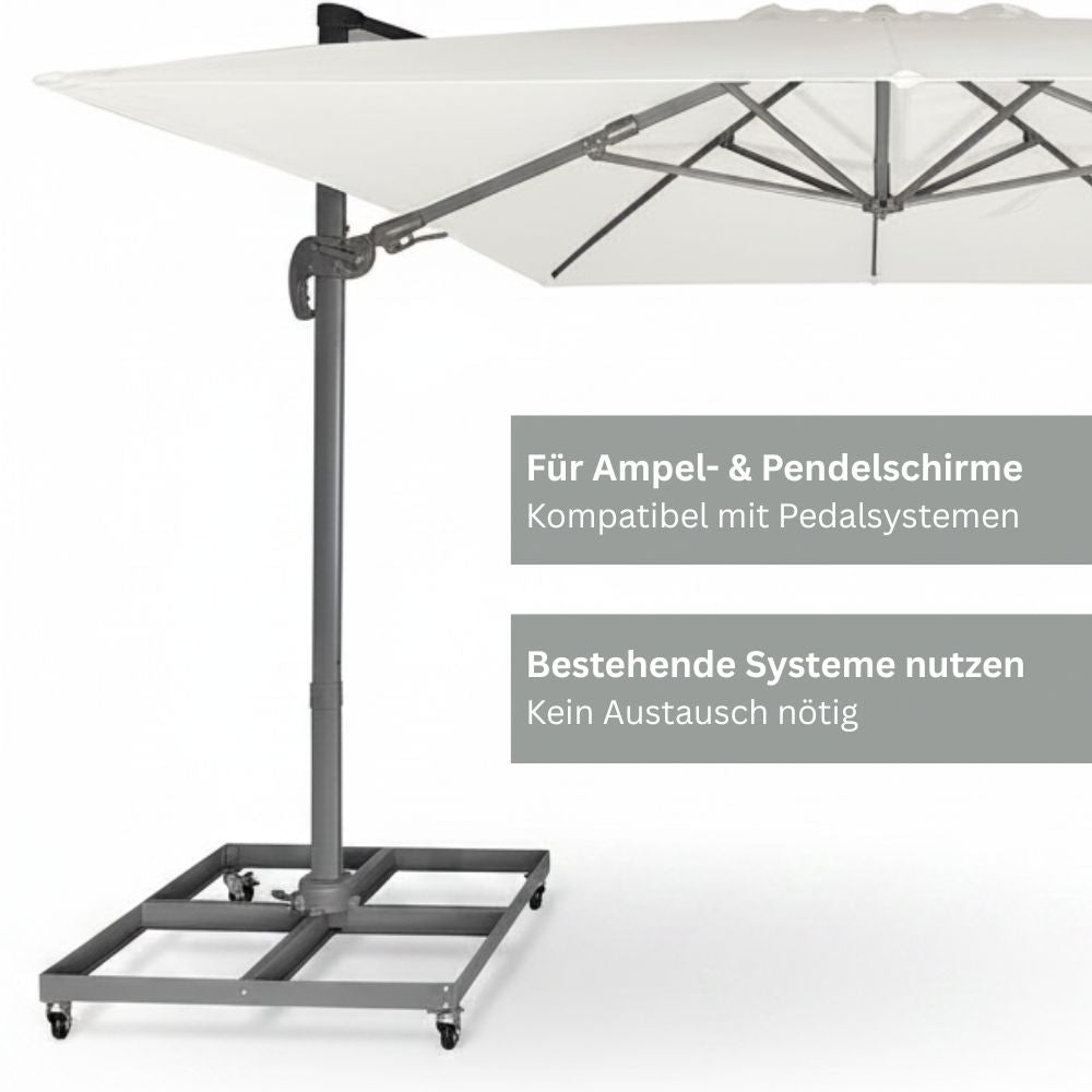 Rollbarer Sonnenschirmständer zur Nutzung vorhandener Pedalsysteme von Ampel- und Pendelschirmen