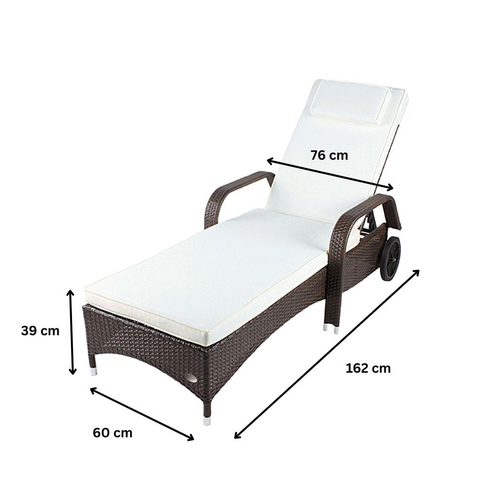 Polyrattan Sonnenliege braun mit Auflage, Maße 162 x 60 x 39 cm, verstellbare Rückenlehne