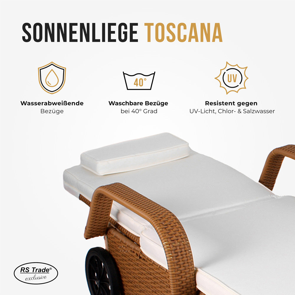 Natur Sonnenliege mit UV-Schutz und waschbarem und wasserabweißendem Bezug.