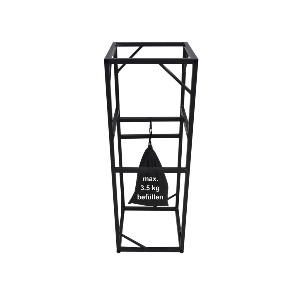 Innenansicht des Metallrahmens mit Gegengewicht zur Stabilisierung der Feuersäule. Schwarz.