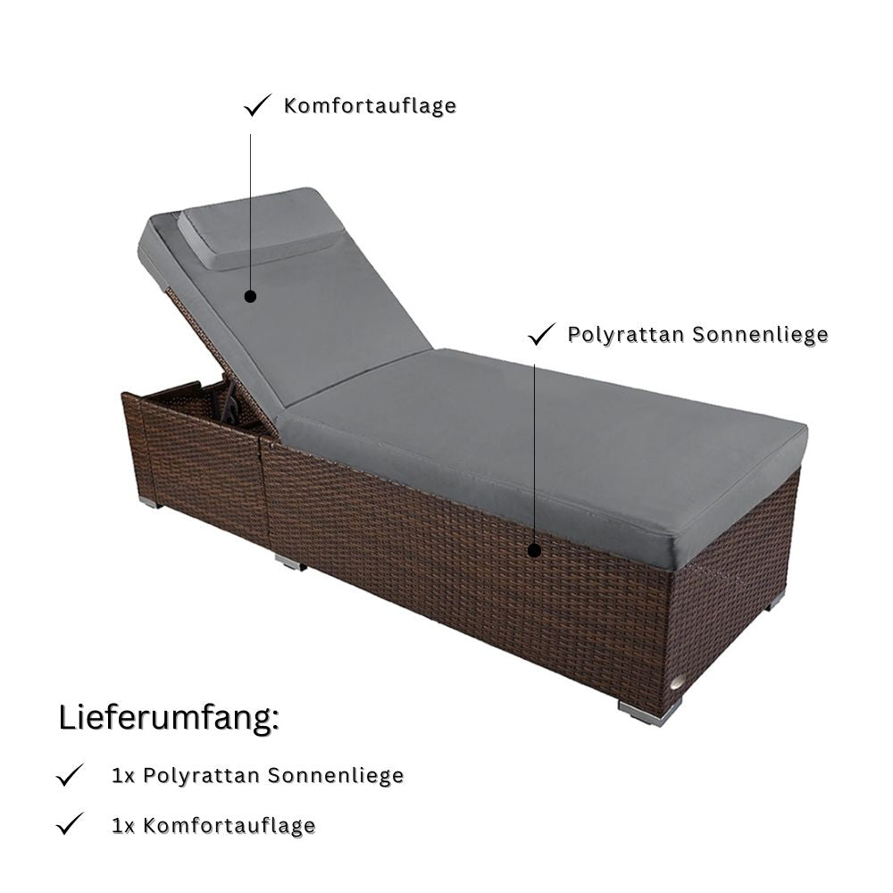 Lieferumfang Sonnenliege braun grau, inklusive Polyrattan Gartenliege und Komfortauflage