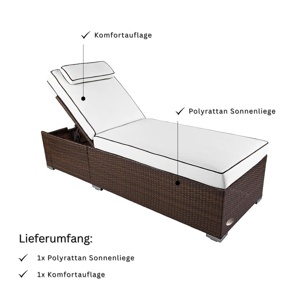 Lieferumfang Sonnenliege braun inklusive Polyrattan Liege und komfortabler Auflage