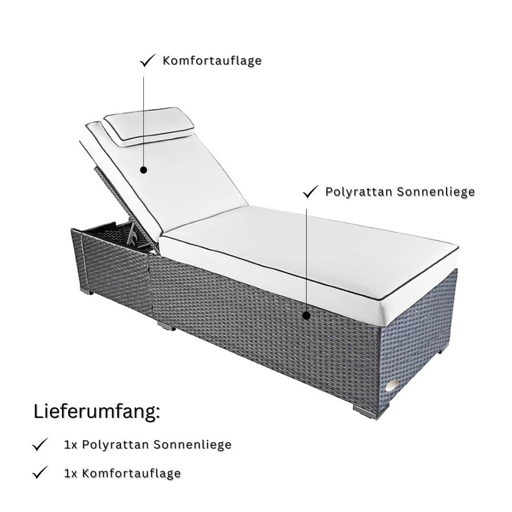 Lieferumfang Gartenliege grau weiß, inklusive Sonnenliege und komfortabler Polsterauflage