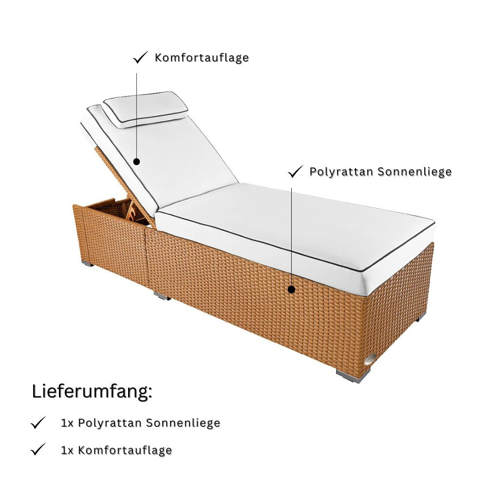 Lieferumfang Sonnenliege natur inklusive Polyrattan Liege und komfortabler Auflage