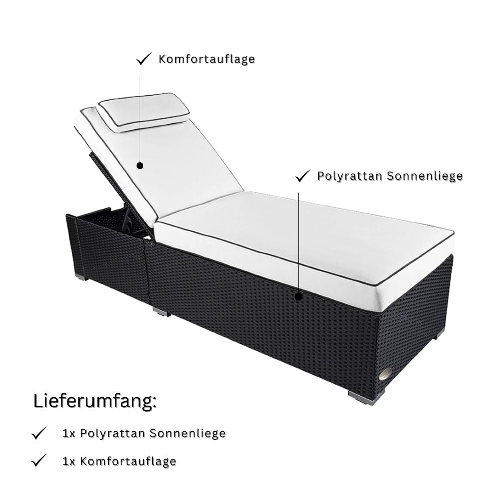 Lieferumfang Sonnenliege schwarz inklusive Polyrattan Liege und komfortabler Auflage