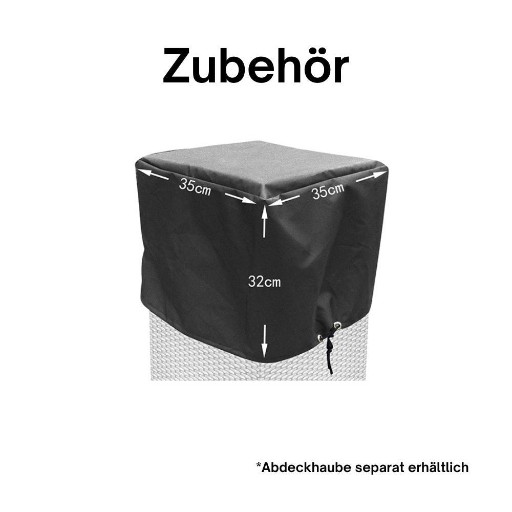Zubehör: schwarze Abdeckhaube für Feuersäule, Maße 35 × 35 × 32 cm, separat erhältlich. Weiß.