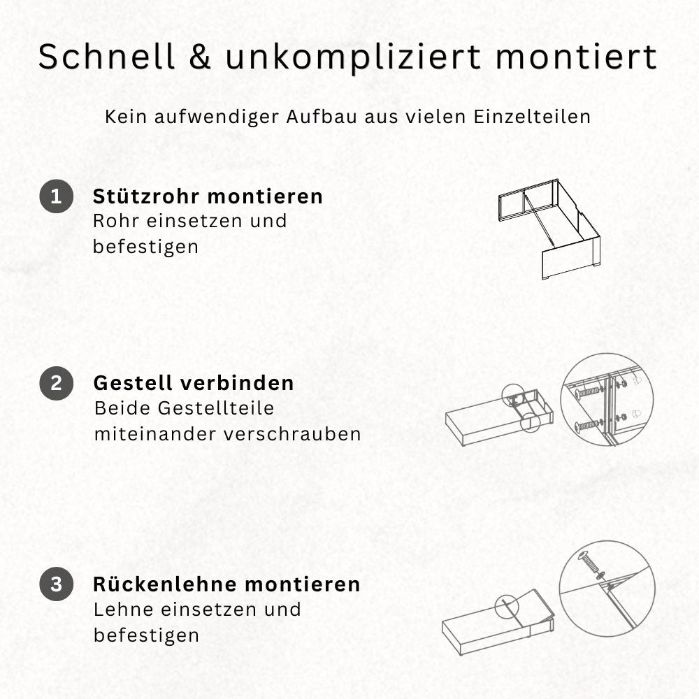Detailansicht weiße Sonnenliege mit 12 cm dicker Komfortauflage, UV-beständig und belastbar bis 200 kg