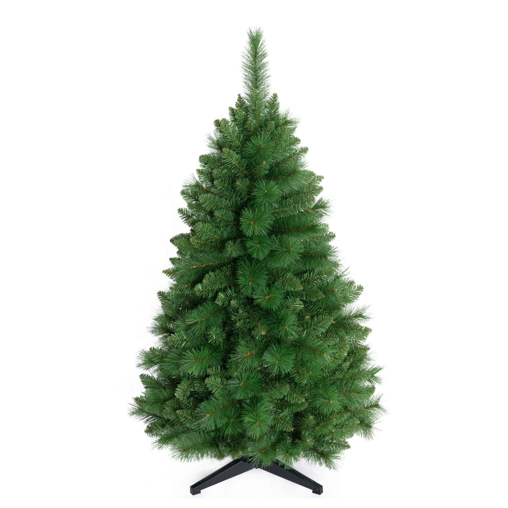Künstlicher Weihnachtsbaum HXT 1101 Colorado-Mix, 120 cm hoch, mit dichten grünen PVC-Nadeln und schwarzem Metallständer.