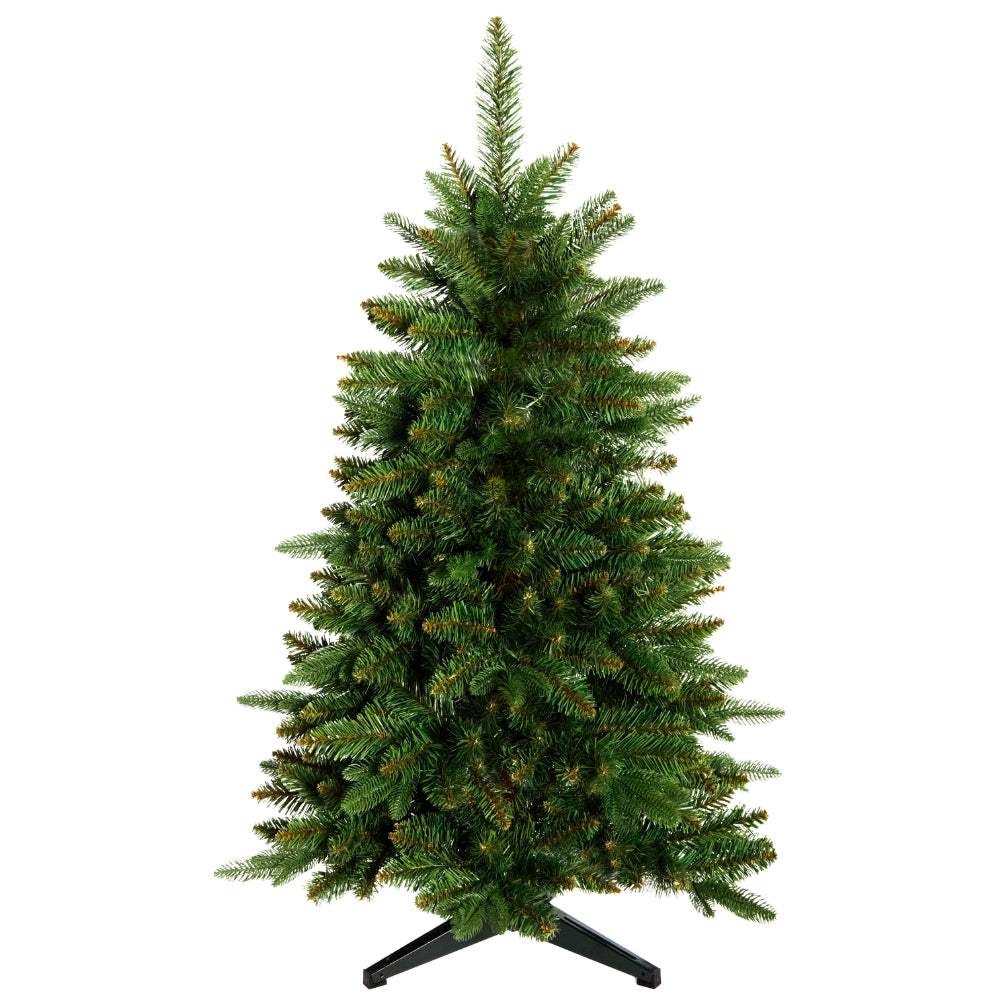 Künstlicher Weihnachtsbaum HXT 23012 mit grünen Zweigen, braunen Astansätzen und schwarzem Metallständer auf weißem Hintergrund.