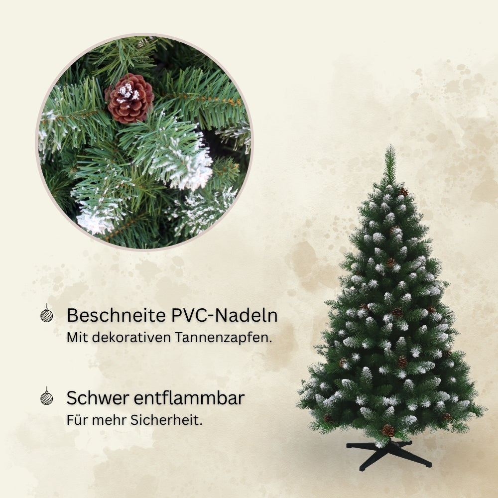 Künstlicher Weihnachtsbaum HXT 15013 mit beschneiten PVC-Nadeln, dekorativen Tannenzapfen und schwer entflammbarem Mater