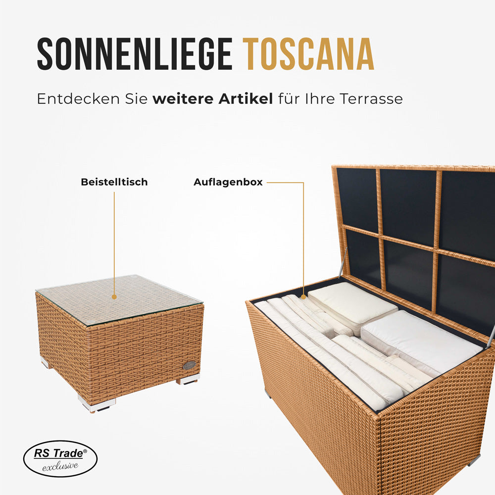 Natur Auflagenbox und Beistelltisch passend zu der Sonnenliege Toscana.