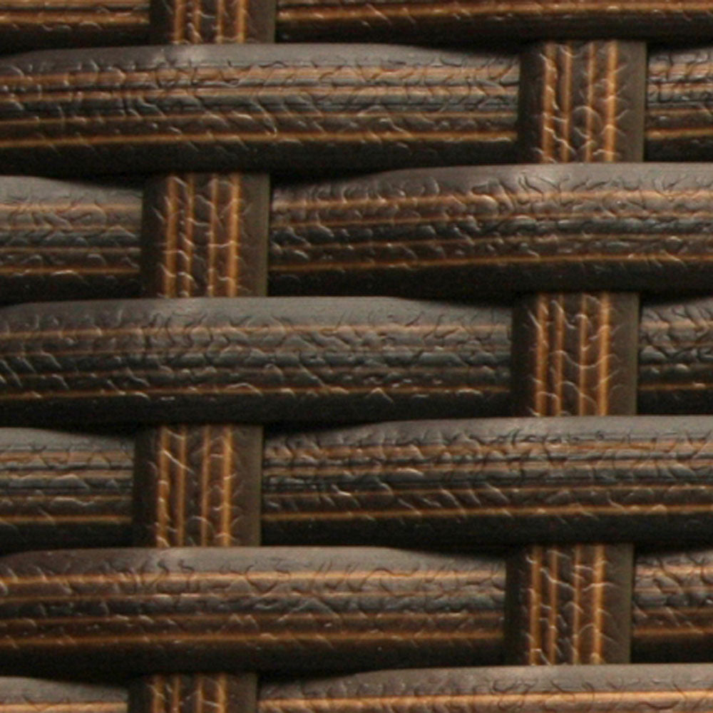 Nahaufnahme eines braun-schwarzen Polyrattan-Geflechts mit strukturierter Oberfläche.