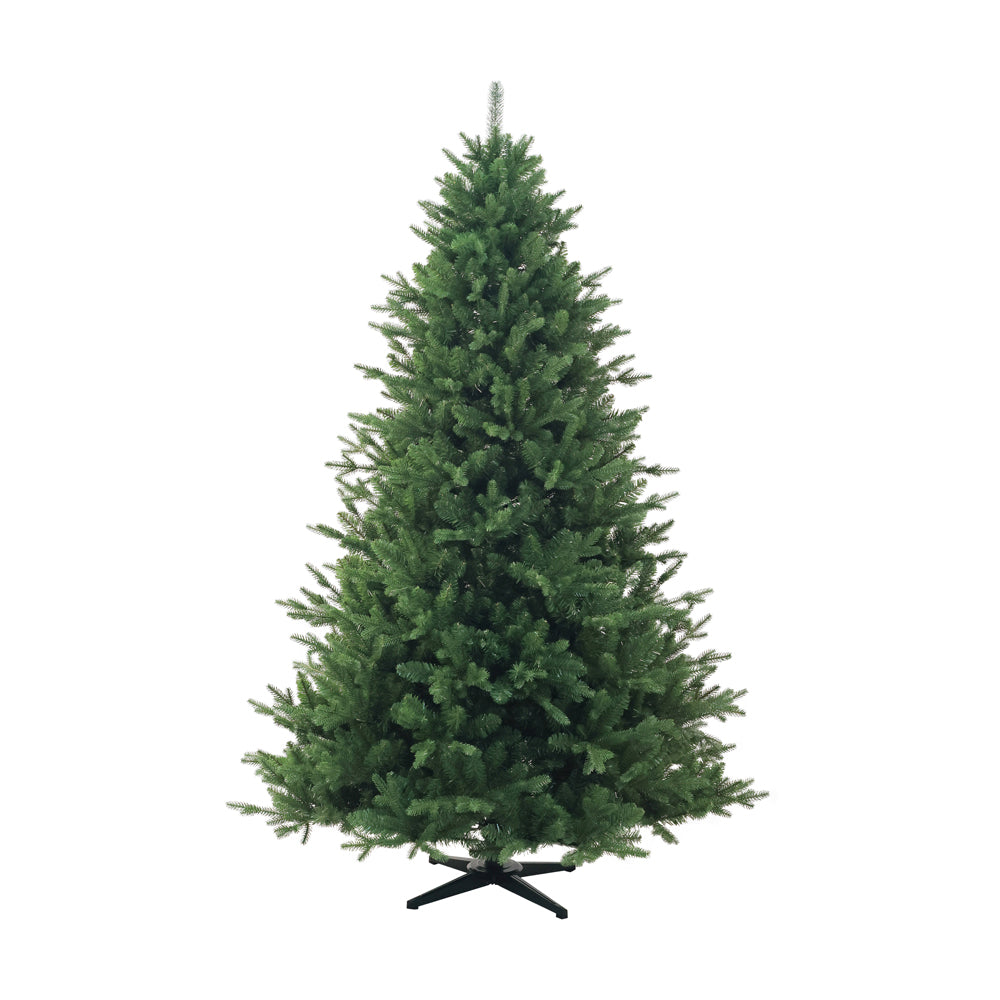Grüner, künstlicher Weihnachtsbaum in Tannenoptik mit Metallständer, freistehend, ungeschmückt. 210 cm