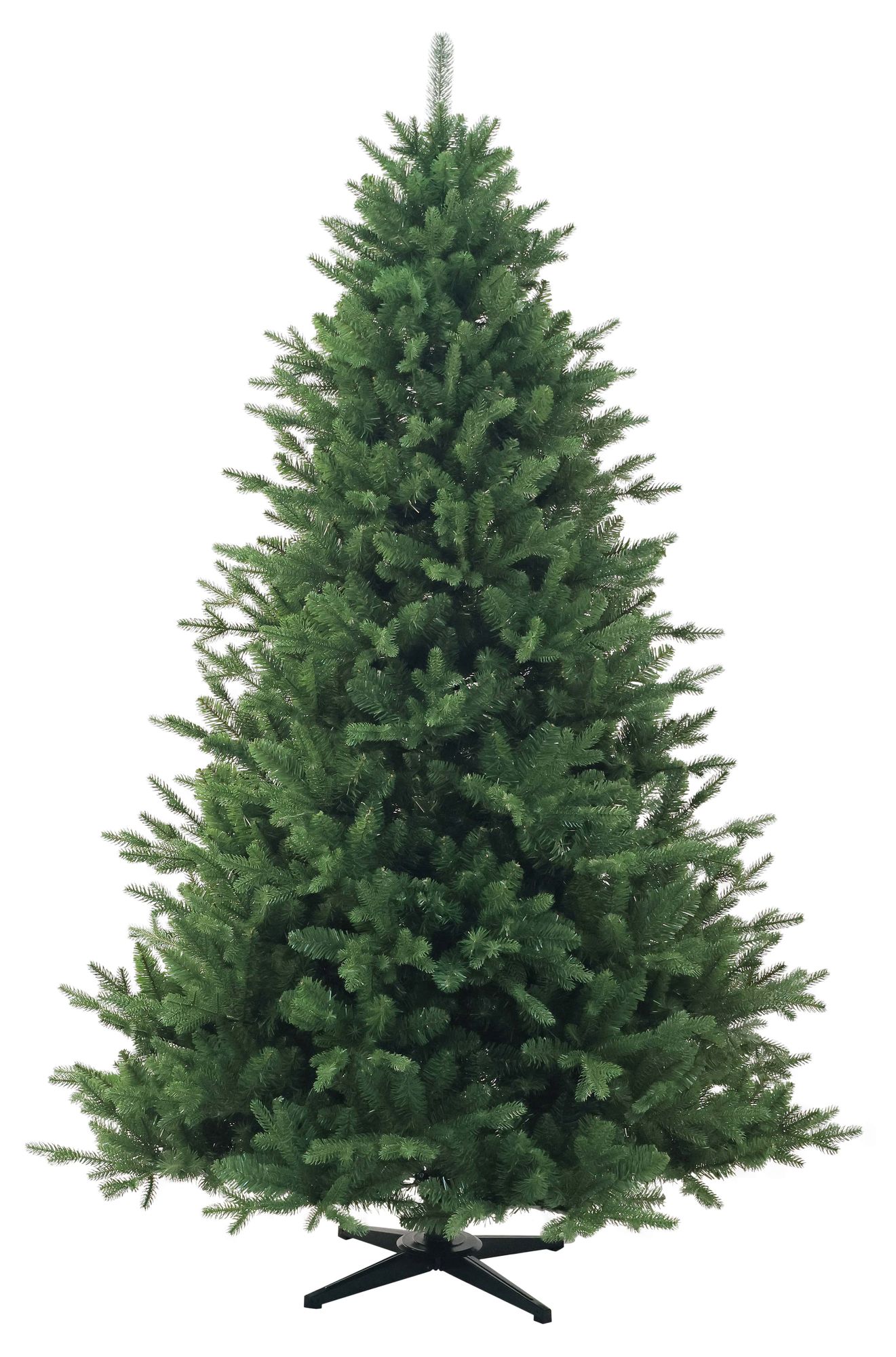 Grüner, künstlicher Weihnachtsbaum in Tannenoptik mit Metallständer, freistehend, ungeschmückt. 210 cm