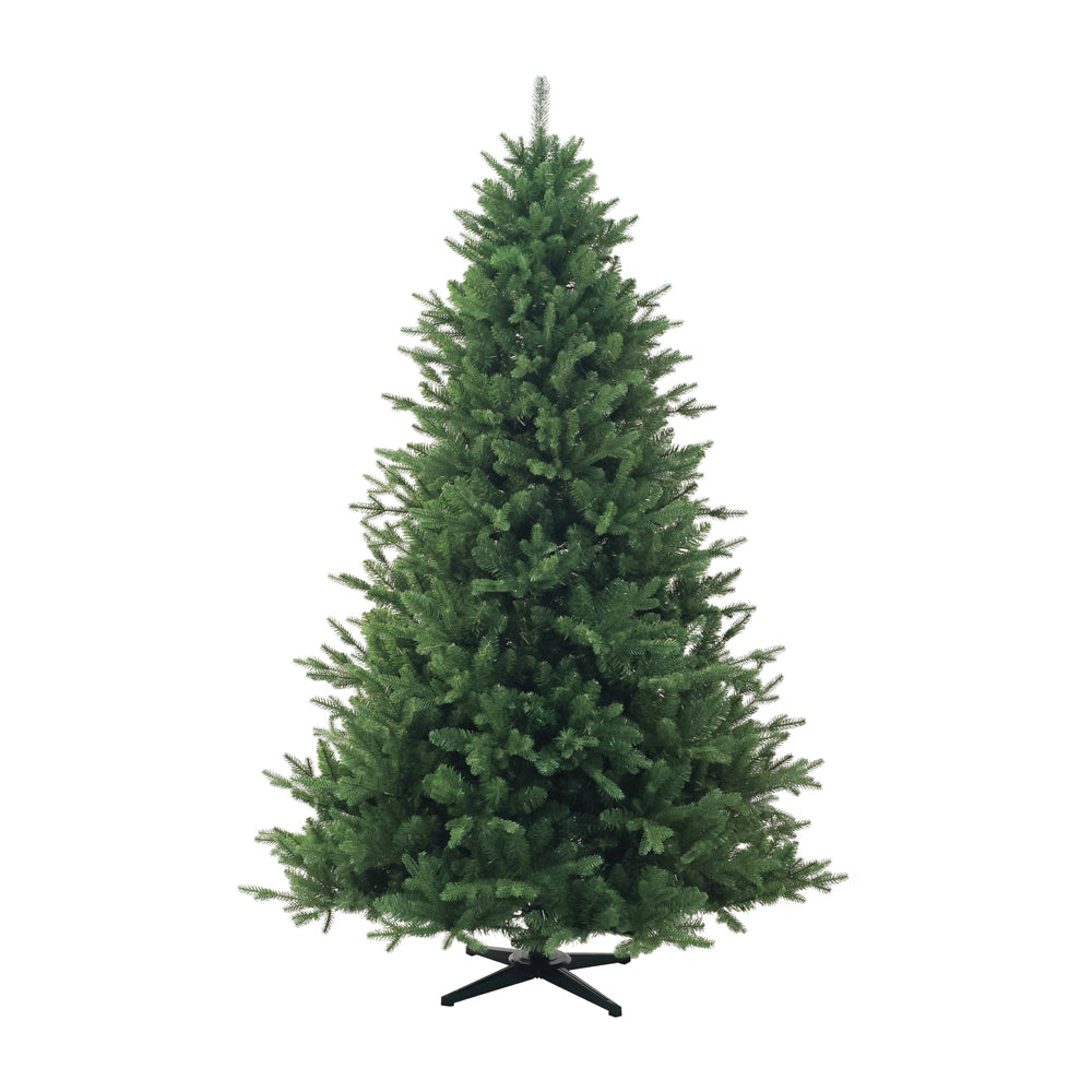 Grüner, künstlicher Weihnachtsbaum in Tannenoptik mit Metallständer, freistehend, ungeschmückt. 210 cm