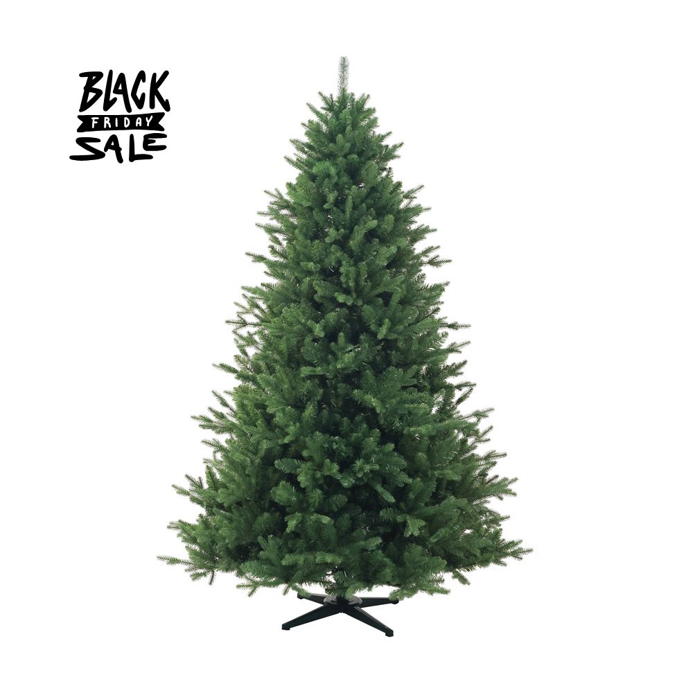 Grüner, künstlicher Weihnachtsbaum in Tannenoptik mit Metallständer, freistehend, ungeschmückt. 210 cm.