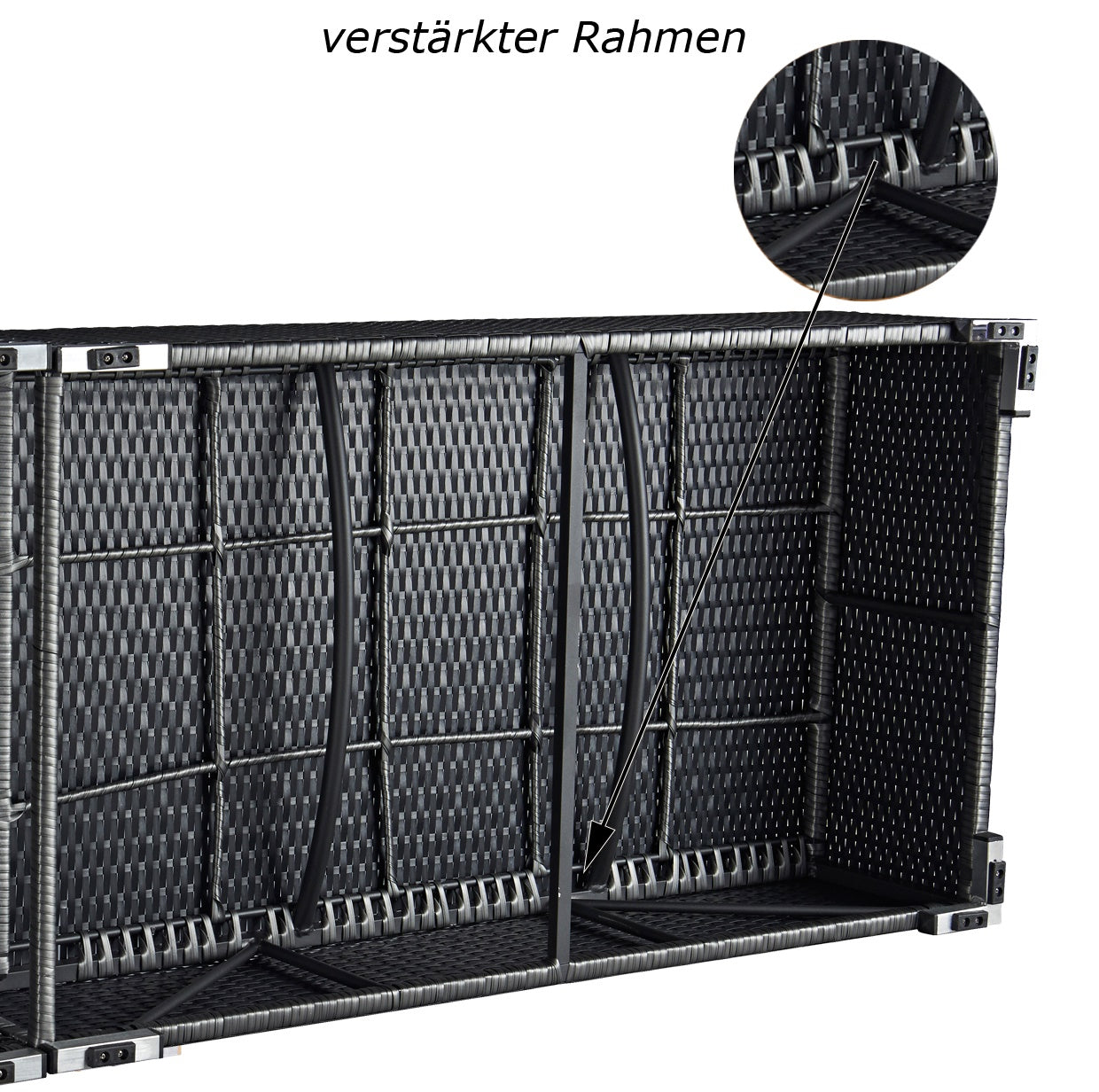 Verstärkter Rahmen aus robustem Material, sorgt für Stabilität der Liege. Grau / Grau.