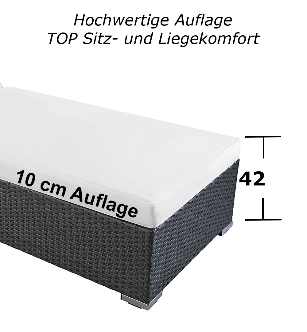 Sonnenliege mit 10 cm weißer Auflage und 42 cm Sitzhöhe. Grau.