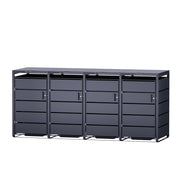 Mülltonnenbox aus Metall mit vier Fächern in modernem, geschlossenem Design.