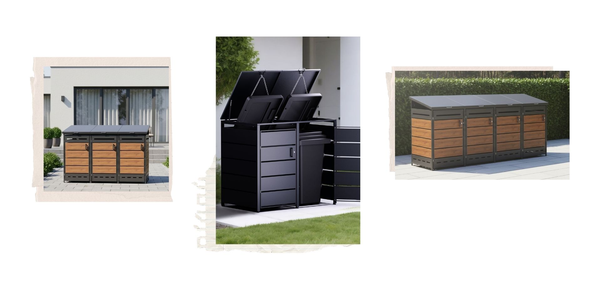 Moderne Mülltonnenbox aus Metall in Holzoptik für 2 bis 4 Mülltonnen, wetterfest, für Haus und Garten
