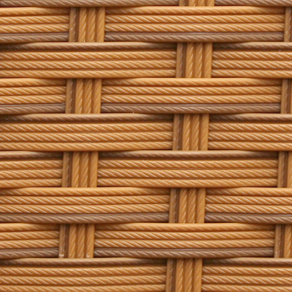 Nahaufnahme eines naturfarbenen Polyrattan-Geflechts mit strukturierter Oberfläche.