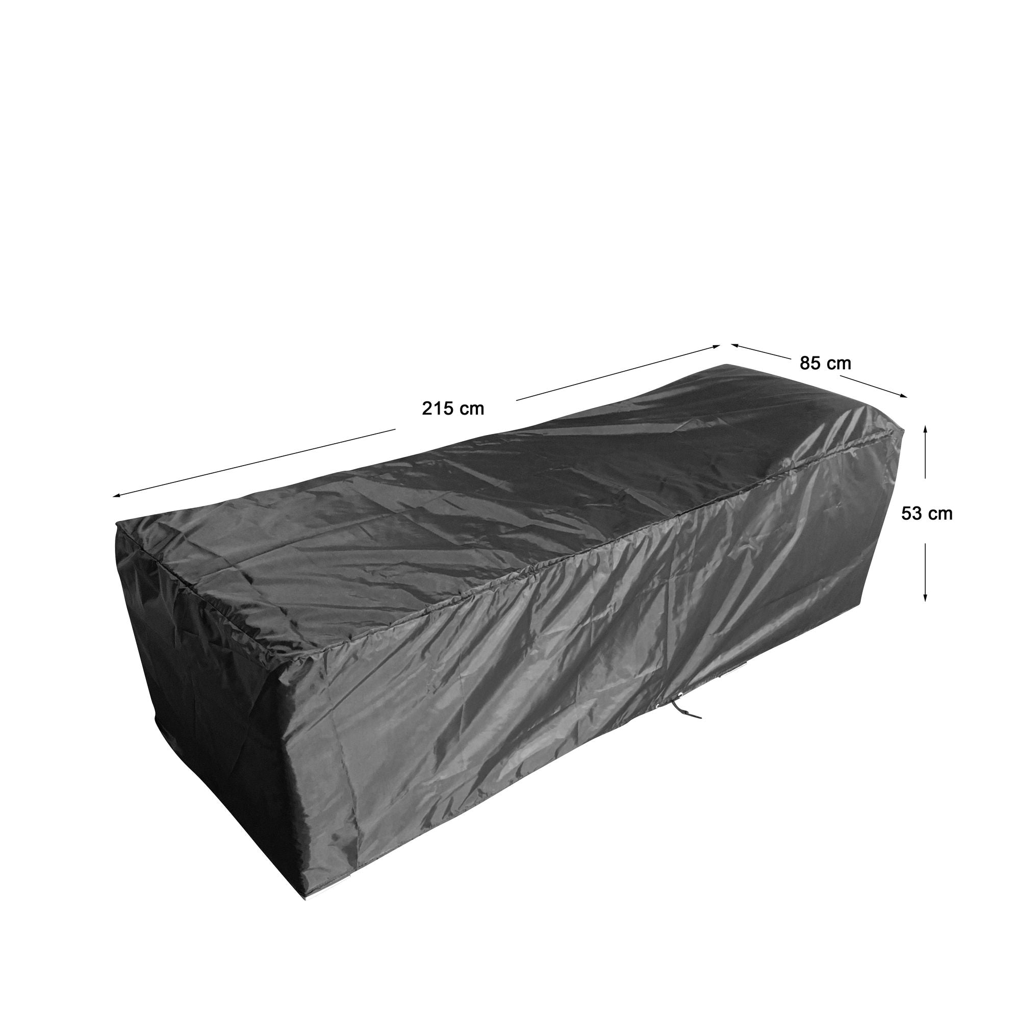 Schutzabdeckung für Sonnenliegen in Schwarz mit den Maßen: 215 x 85 x 53 cm, robust und wetterfest.
