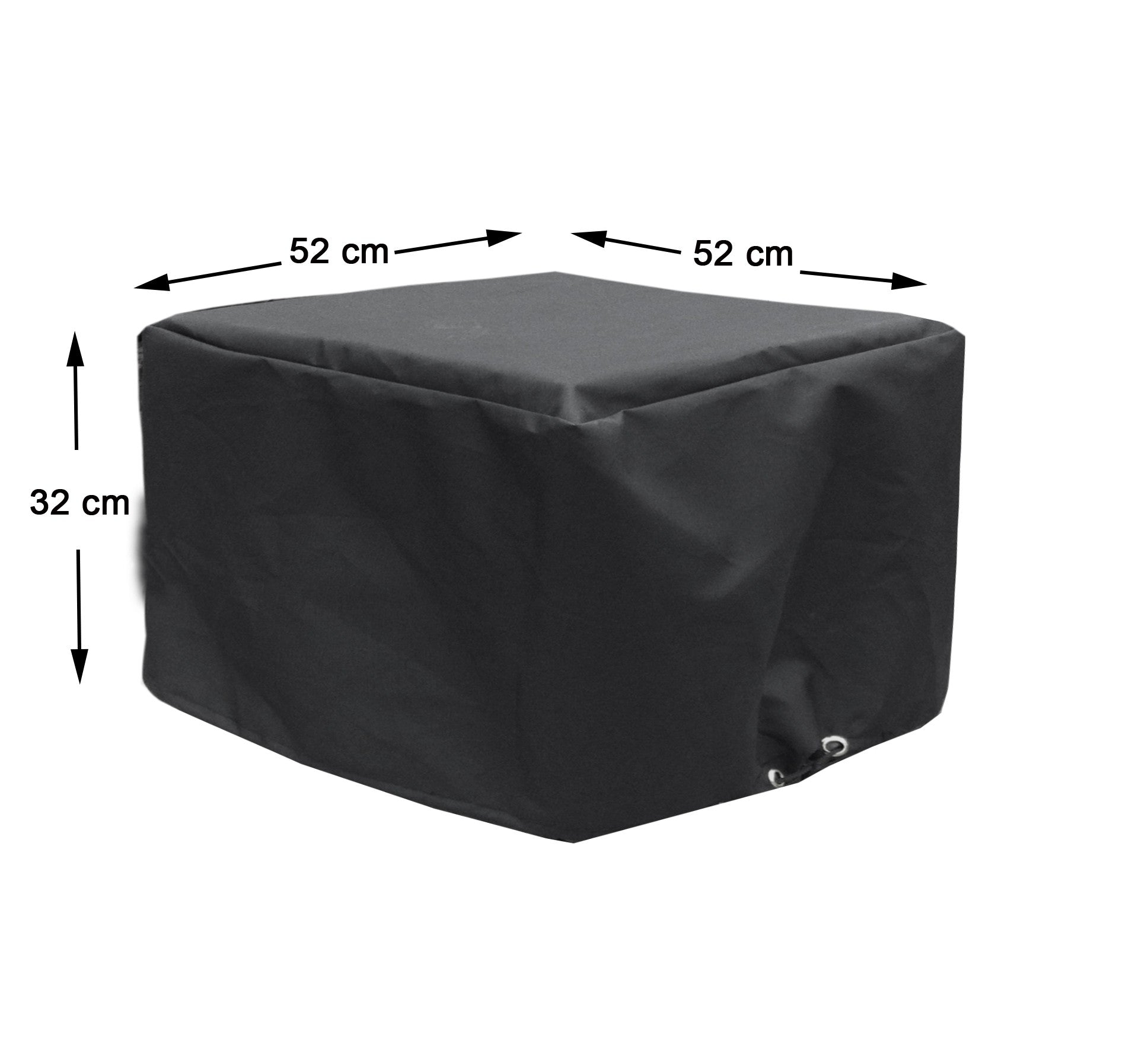 Schutzabdeckung in Schwarz für den Beistelltisch, wetterfest. Mit Maßen.