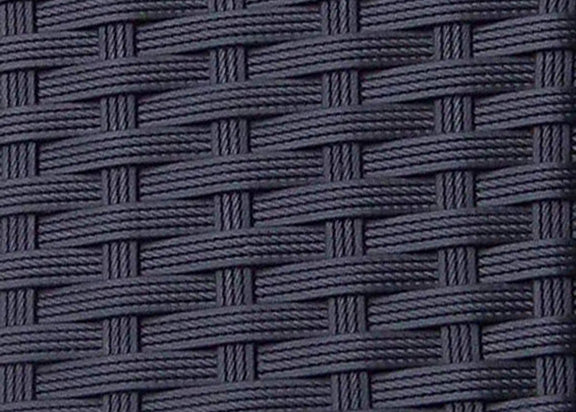 Detailaufnahme eines schwarzen, handgeflochtenen Polyrattan-Geflechts.