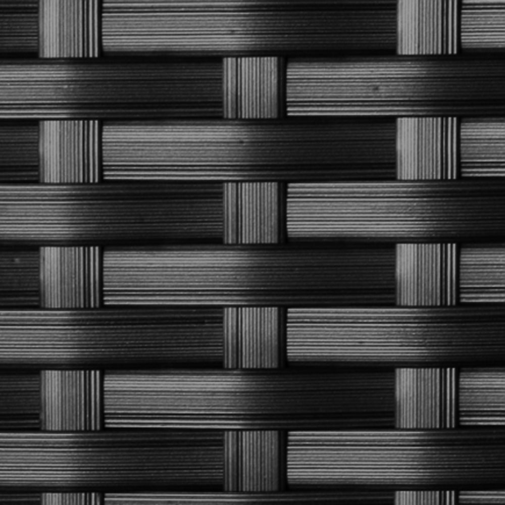 Nahaufnahme des schwarzen Poly-Rattan-Geflechts in feiner Webstruktur.