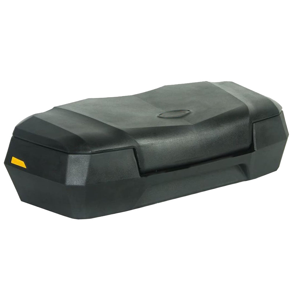 Schwarzer, eckiger Quad-Frontkoffer auf weißem Hintergrund.