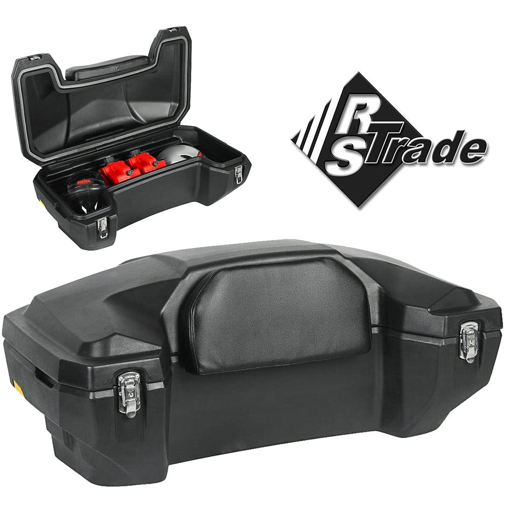 Schwarzer, robuster ATV- und Quad-Koffer mit abschließbarem Stauraum für Helme und Zubehör.