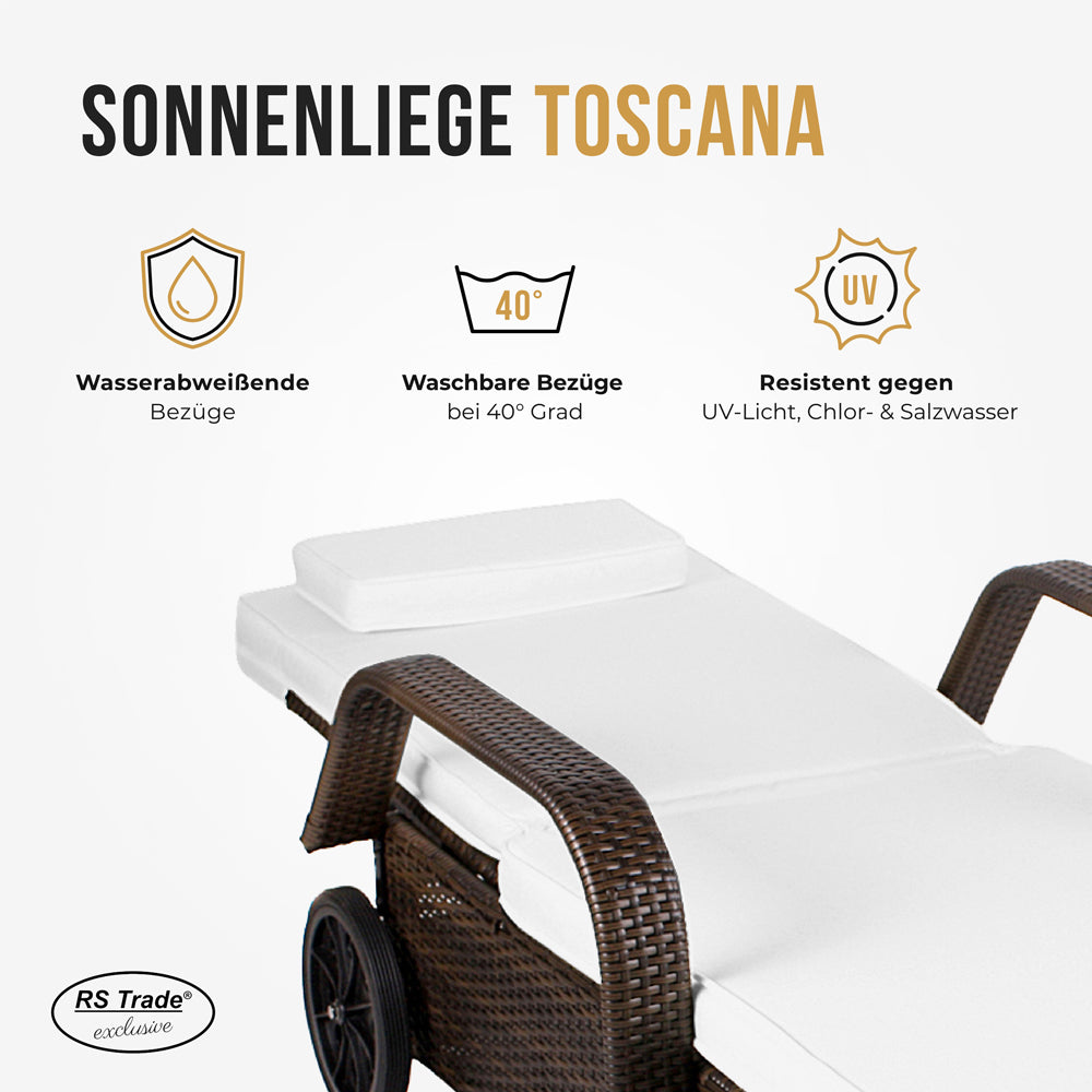 Braune Sonnenliege mit UV-Schutz und waschbarem und wasserabweißendem Bezug.