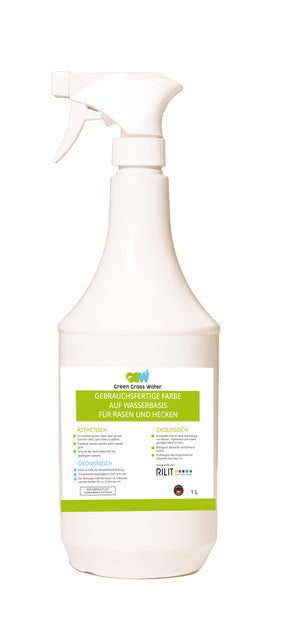 Weiße 1L Sprühflasche mit grün-weißem Etikett, Rasenfarbe auf Wasserbasis für Hecken und Rasen