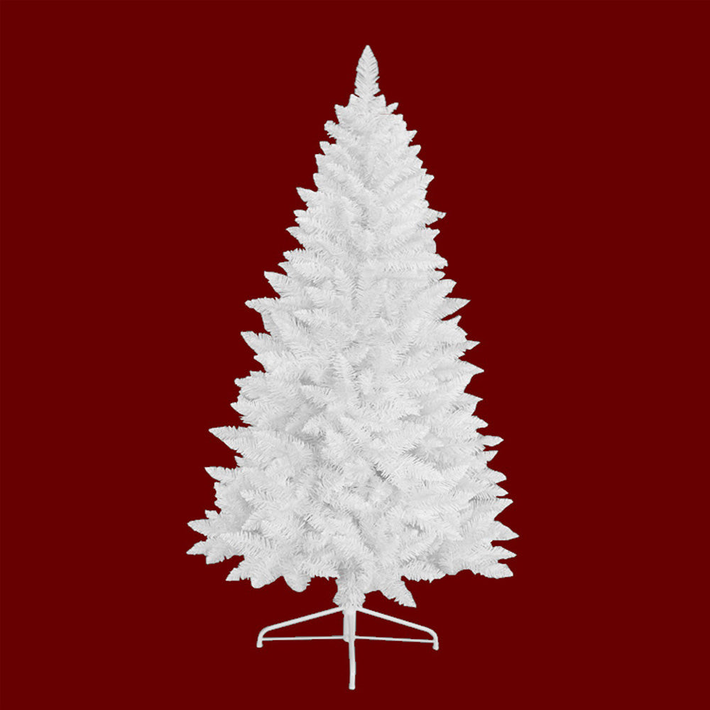 Weißer künstlicher Weihnachtsbaum, mit Metallständer und Klappsystem mit rotem Hintergrund. 120 cm