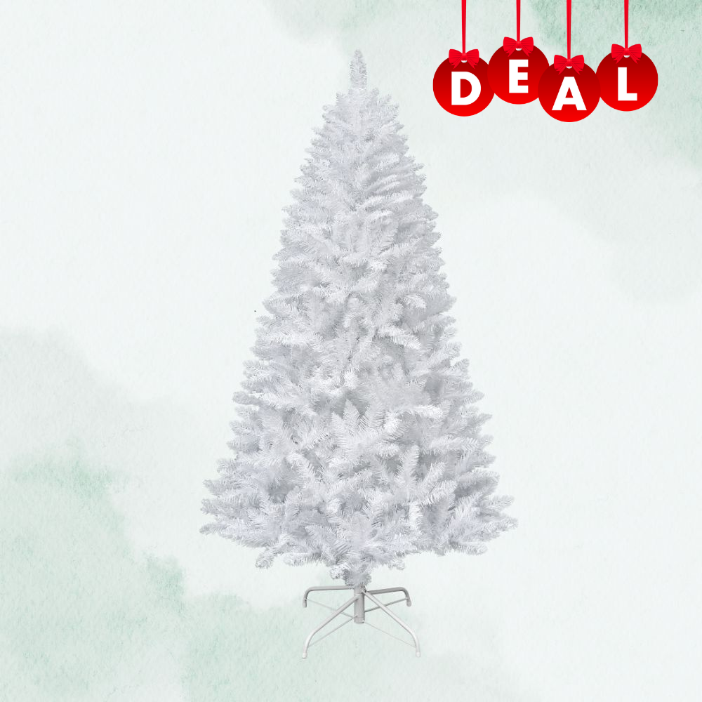 Weißer künstlicher Weihnachtsbaum mit leicht grünem Hintergrund. 210 cm_Dealzember