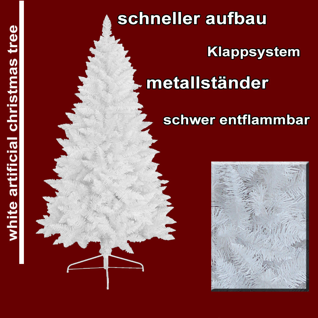 Weißer künstlicher Weihnachtsbaum, schwer entflammbar, mit Metallständer und Klappsystem. 120 cm