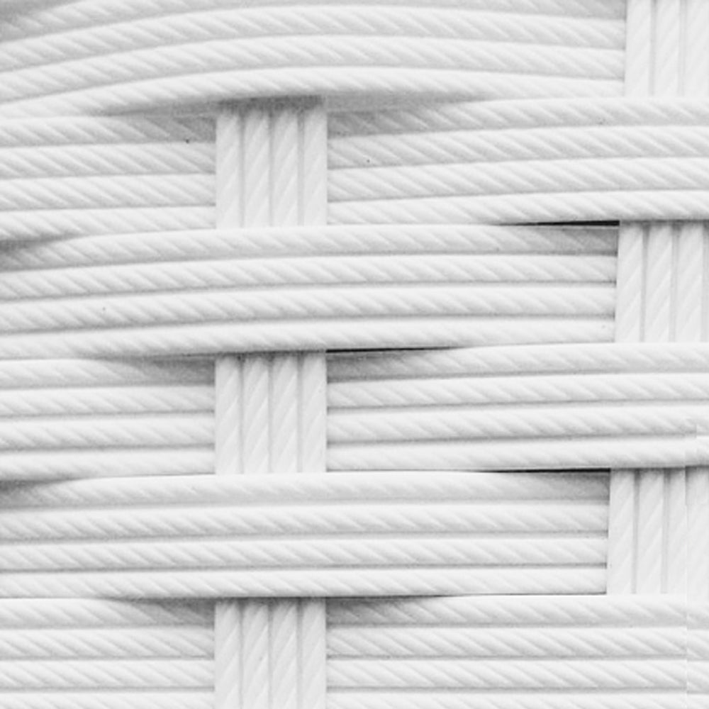 Nahaufnahme des weißen Poly-Rattan-Geflechts in feiner Webstruktur.