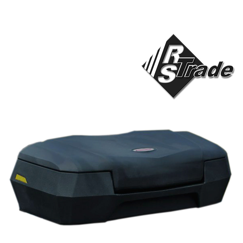 Schwarzer, eckiger Quad-Frontkoffer mit gelben Details und RS-Trade-Logo, auf weißem Hintergrund.