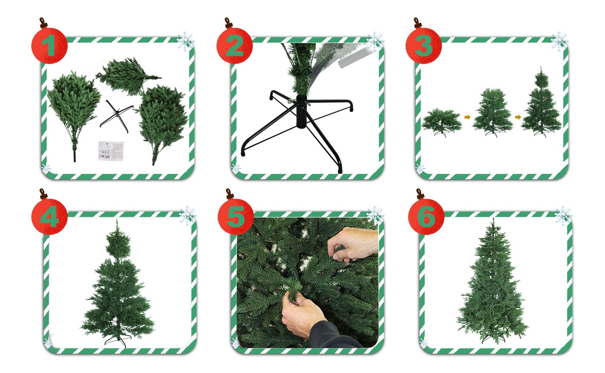Schritt-für-Schritt-Anleitung: Aufbau eines kuenstlichen Weihnachtsbaums mit Staender. 210 cm