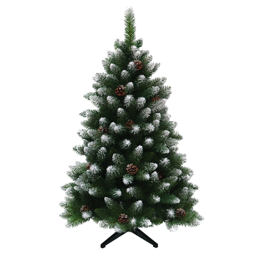 Künstlicher beschneiter Weihnachtsbaum HXT 15013 mit Tannenzapfen, 120 cm hoch, in natürlicher grüner Tannenoptik
