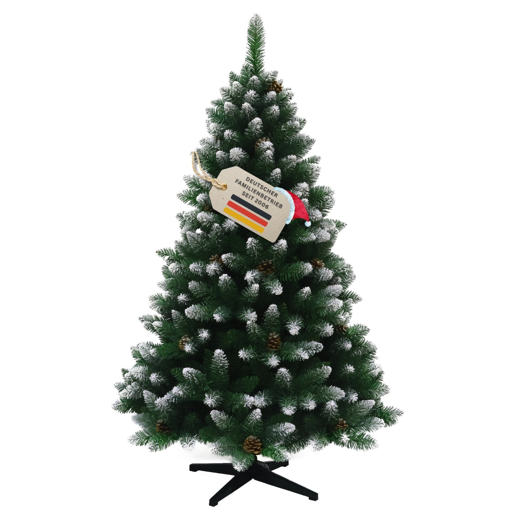 Künstlicher beschneiter Weihnachtsbaum HXT 15013 mit Tannenzapfen, 180 cm hoch, in natürlicher grüner Tannenoptik mit Siegel