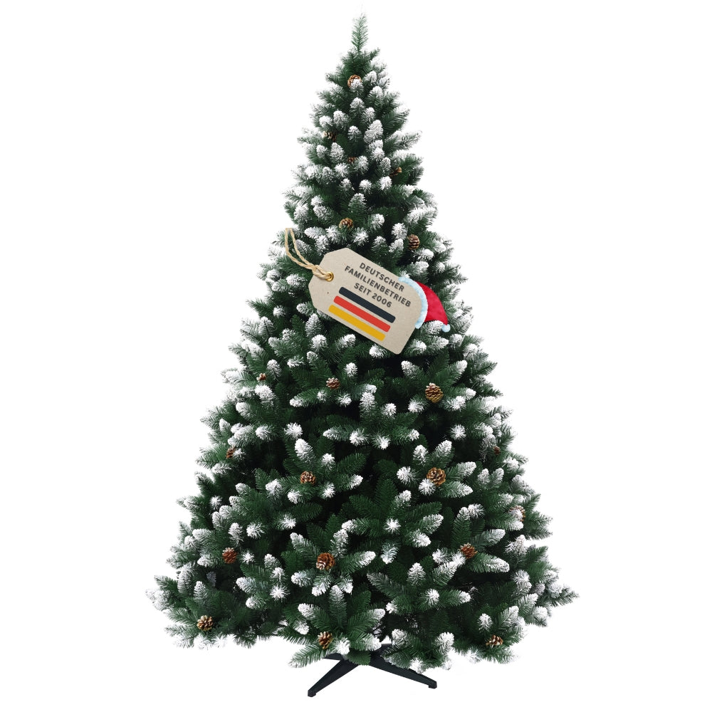 Künstlicher beschneiter Weihnachtsbaum HXT 15013 mit Tannenzapfen, 240 cm hoch, in natürlicher grüner Tannenoptik mit Siegel