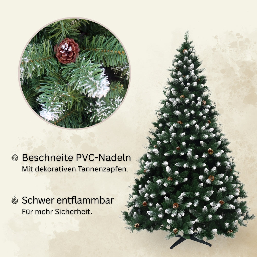 Künstlicher beschneiter Weihnachtsbaum HXT 15013, 240 cm, mit beschneiten PVC-Nadeln, Tannenzapfen und schwer entflammbarem Material